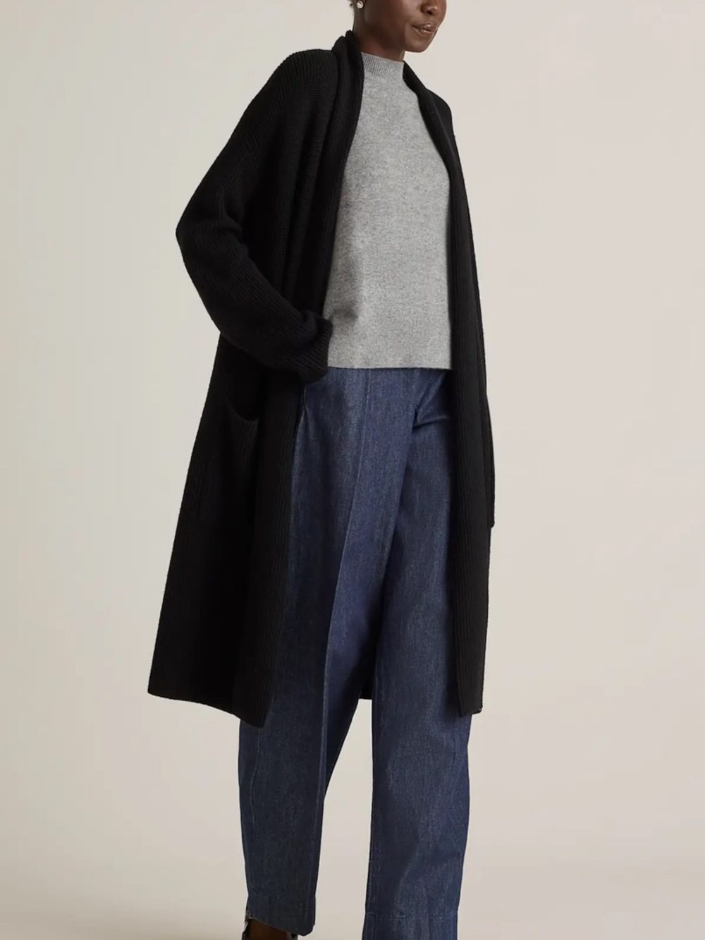 Quince Australian Merino Wool Duster Cardigan Black Sz S